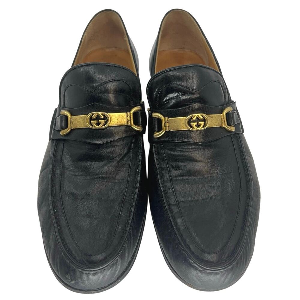 Vintage Y2K Gucci Black Leather Horsebit Loafers Italy w/ Dust Bag - Men’s 7.5 - Picture 5 of 14